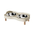 thumbnail image 3 of Comedero elevado para gatos con 2 cuencos de acero inoxidable, suministros para mascotas, resistente a salpicaduras, juego de comedero y bebedero para Beige Blanco, 3 of 9