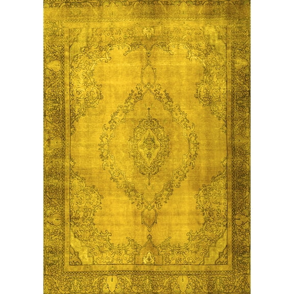 Ahgly Company Machine Washable Indoor Rectangle Persian Yellow Traditional Area Rugs, 5' x 7'