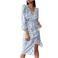 thumbnail image 1 of DPTALR Femmes Casual V Cou Stripe Impression Laçage Robe à Manches Longues (Ceinture Incluse), 1 of 9