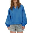 thumbnail image 2 of Ltctricy Oversized Sweatshirt for Women V Neck Lantern Long Sleeve Lace Trim Casual Loose Pullover Sweatshirts Fall Winter Clothes(Blue,X-Large), 2 of 7