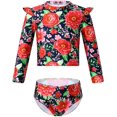 thumbnail image 3 of Kids Girls Swimsuit 2 Pieces Tankini Bathing Suits Floral Print Long Sleeves Rashguard with Briefs, 3 of 7