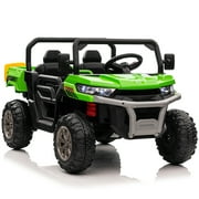 Funride 4WD 24 Volt Ride on Toys with Remote Control, 2 Seater Power Car Wheels UTV Toys, Ride on Truck Car w/ Electric Dump Bed, Shovel, Bluetooth Music