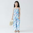 thumbnail image 3 of Pandaie 5-14Y Girls Sleeveless Jumpsuit Kids Casual Wide Leg Summer Beach Rompers Spaghetti Strap Overalls Outfits Clothes Blue, 3 of 8