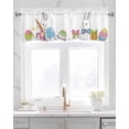 thumbnail image 2 of Easter Linen Curtain Valance for Bedroom/Bathroom/Kitchen/Office/Living/Dining Room Window,Cartoon White Rabbit Rainbow Easter Egg Carrot White Rod Pocket Topper Decorative Cafe Drapes Panel 54"x18", 2 of 6