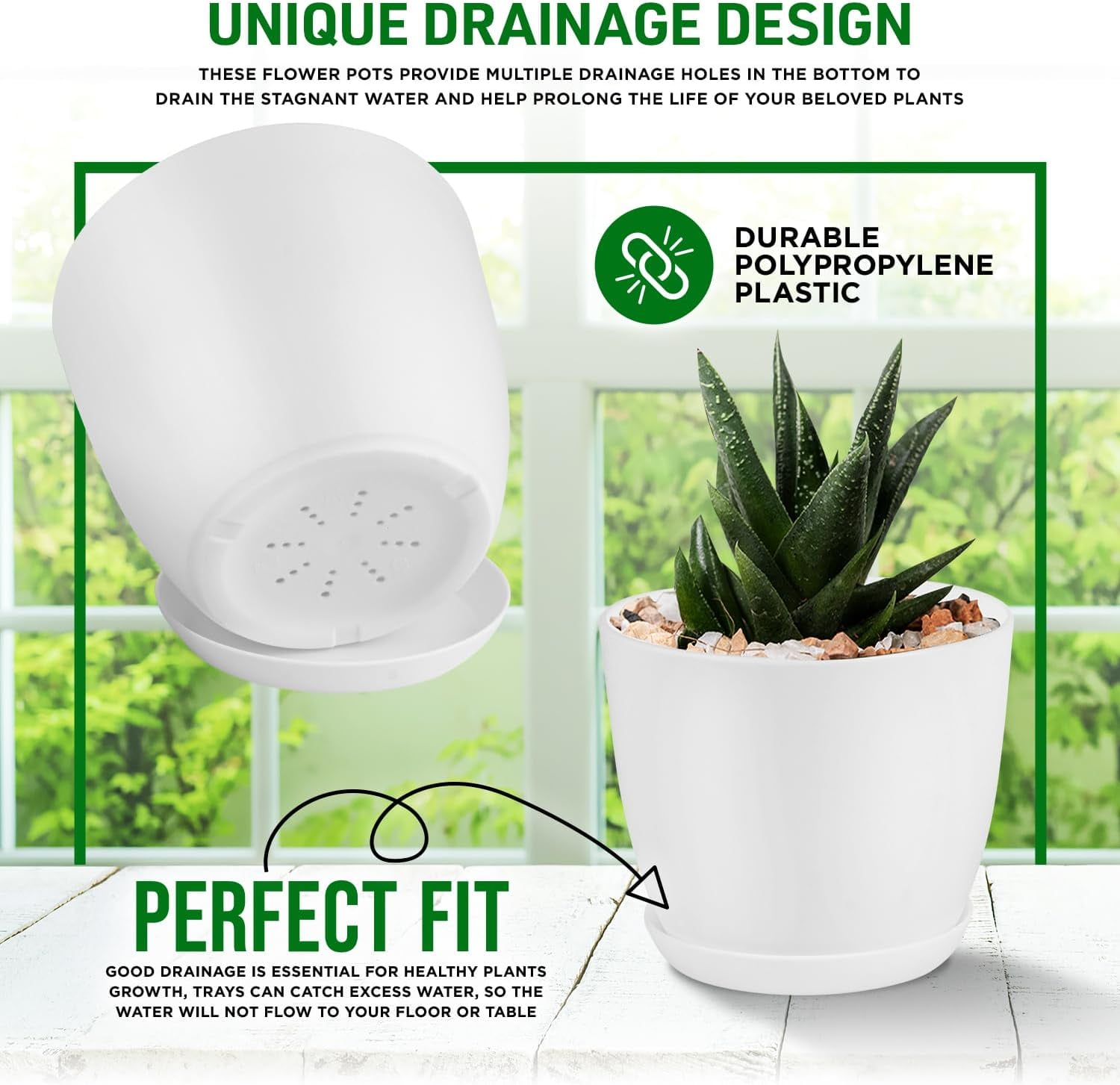 Lifemaster 20-Pack Eco-Friendly Plastic Pots, Assorted Sizes with Drainage, Indoor/Outdoor Use