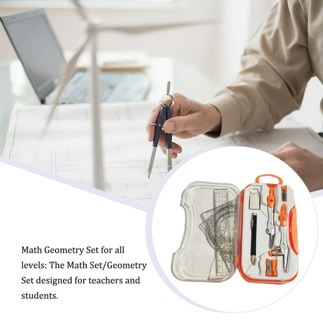 Kit de Géométrie Mathématique Boussole Ensemble Tracteur Triangle Équipement Règle Mathématiques Enseignants Scolaires Orange