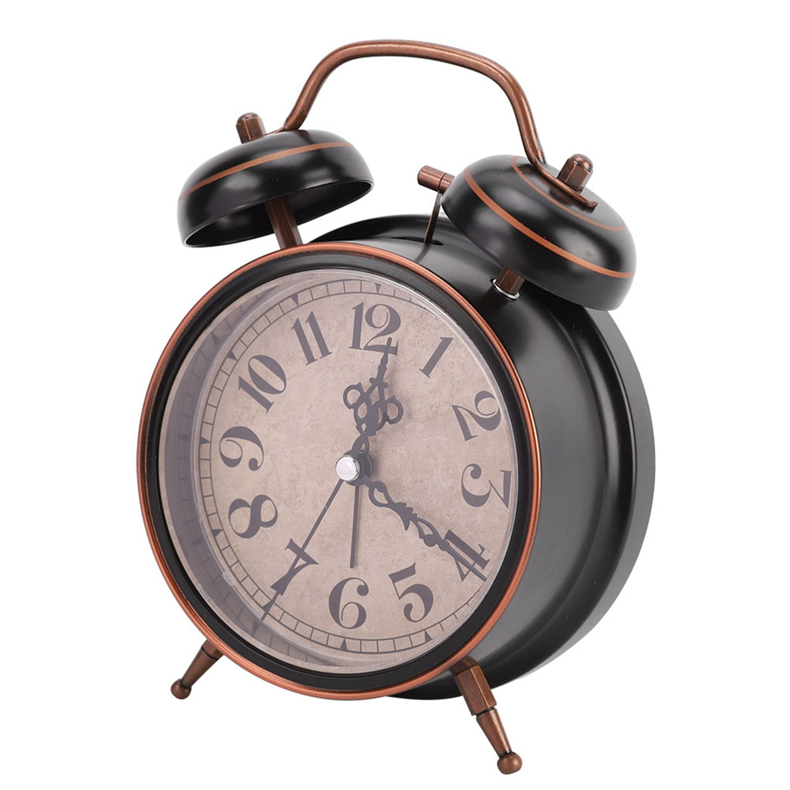 Marhynchus Retro Twin Bell Alarm Clock - 4 Inch Desktop Clock With Night Light, Quiet Ticking, Battery Operated (Black)