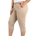 thumbnail image 3 of VBVC Women's Elastic Waist Capri Jogger Pants , Lightweight Stretchy Cropped Pants For Women,Ladies' Athletic Trousers with Visible Stitching Pockets,Beige,XL-5XL, 3 of 9