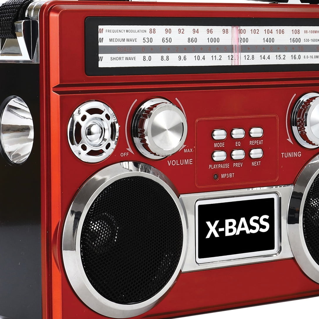 Supersonic SC-1097BT-RED Portable AM/FM 3-Band Rechargeable