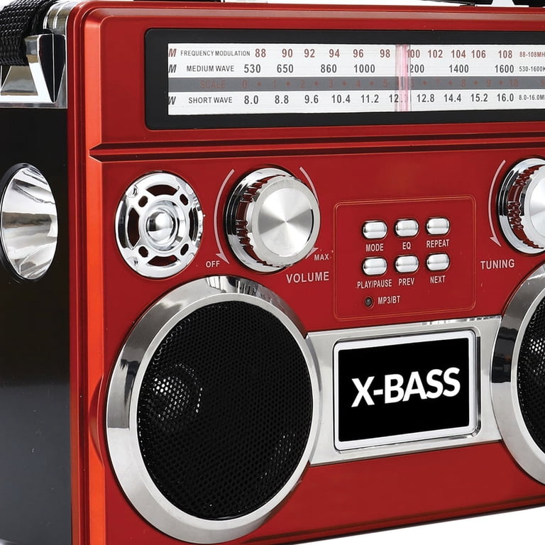 Supersonic, 3 Band Radio with Flashlight, SC-1097BT-RED, Portable