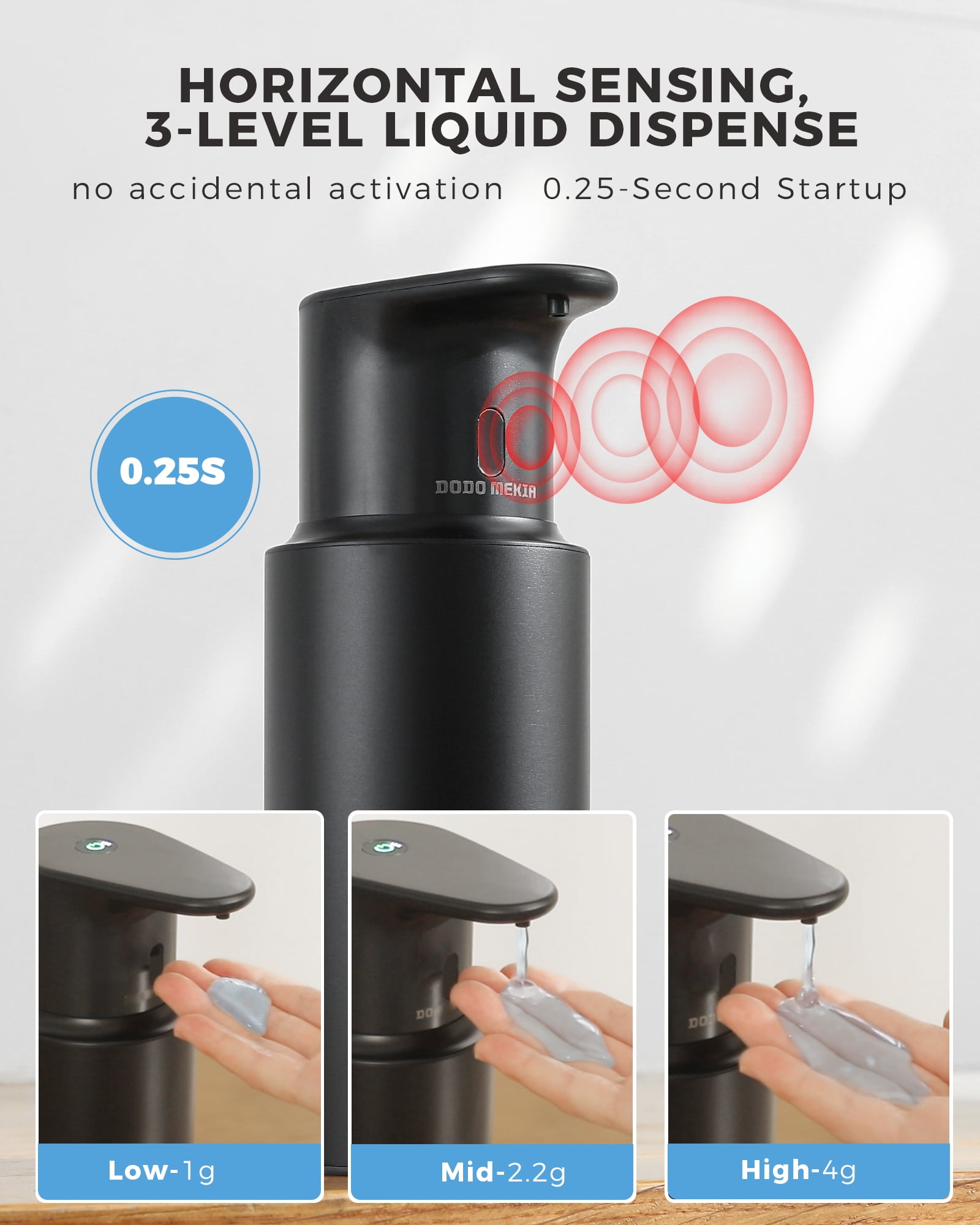 DODO MEKIA Automatic Liquid Soap Dispenser Touchless, 16.2oz/480ml Rechargeable, 3 Adjustable Liquid Levels, IPX5 Waterproof, for Kitchen Bathroom, Stainless Steel