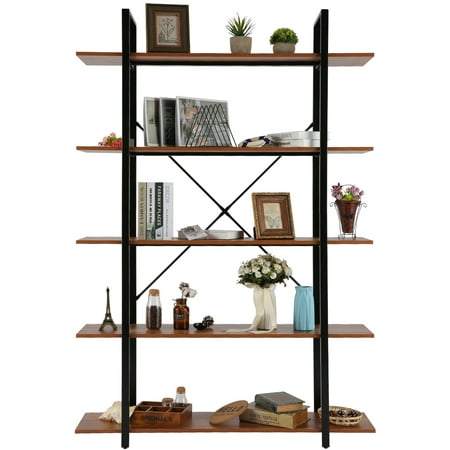 Vintage Standing Storage Shelf 5-Tier Industrial Bookshelf, 6 Foot Tall Solid Etagere Bookcase，Freestanding Bookshelves for Storage and Display, Rustic Book Shelves for Living Room Bedroom Home Office