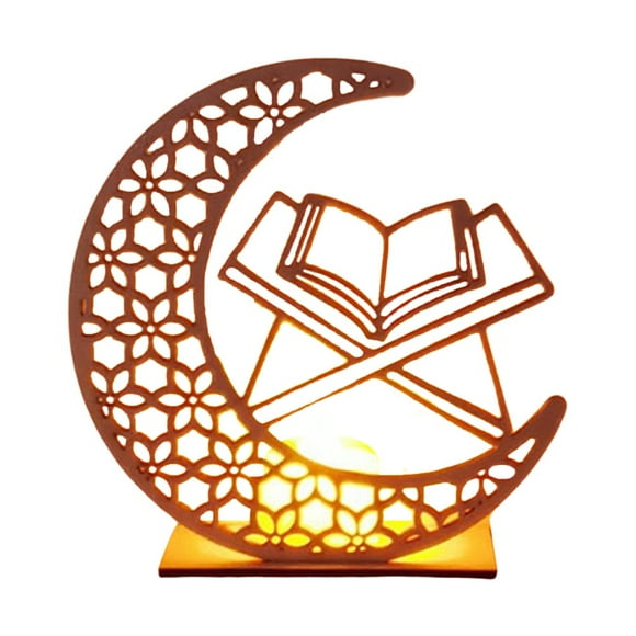 POINTERTECK Eid Mubarak Decorations For Table Ramadan Decorations Light 3D Handmade Wooden Moon Star LED Lights For Muslims Islamic Wall Table Decor Ramadan Gift