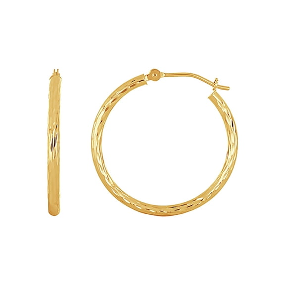 Brilliance Fine Women's Diamond Cut Tube Hoop Earrings in 14K Yellow Gold