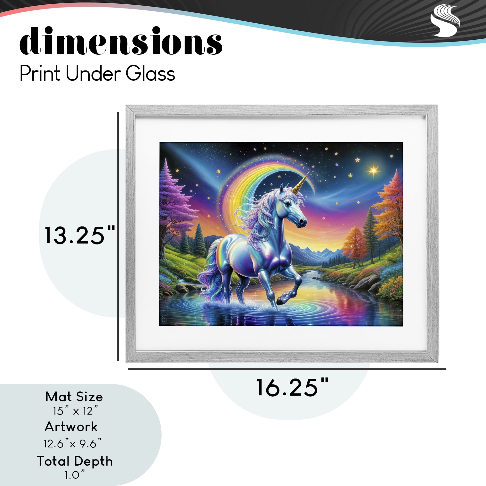 Stupell Industries Rainbow Prism Unicorn Gray Framed Print Under Glass, design by Tabz Jones