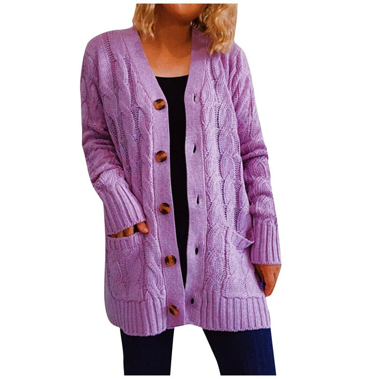Cable Knit Cardigan Purple Cardigan Long CFLVAEK Long Cardigan