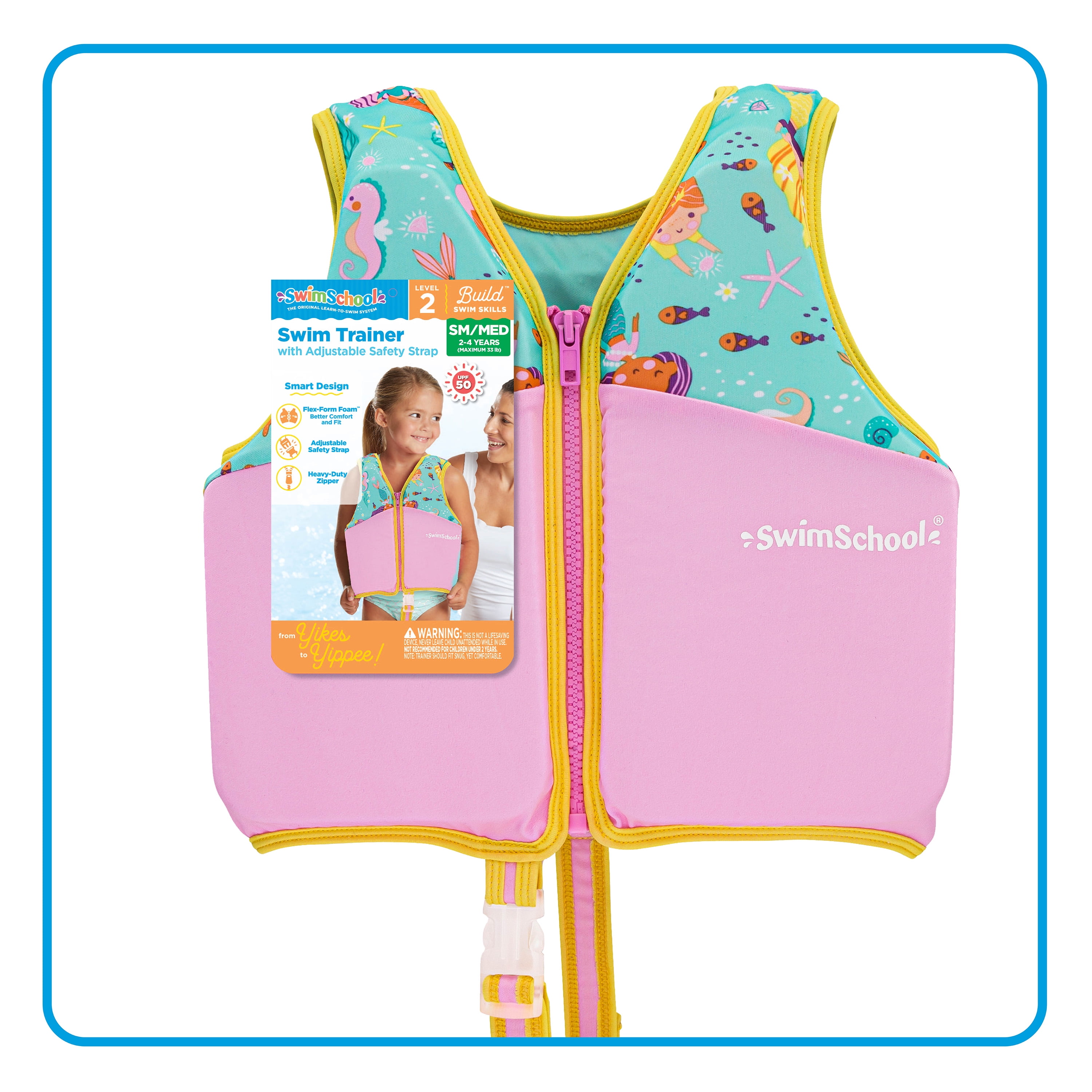 SwimSchool Youth Pink Mermaid Swim Training Vest Medium Large Ages 4 6 Years Unisex