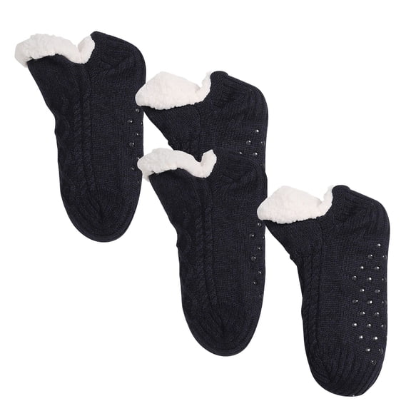 Fewfanhot Kids Cable Knit Fleece Lined Slipper Socks, 2 Pack Winter Non Slip Warm Thick Crew House Socks for Age 3-10