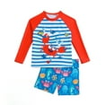 thumbnail image 5 of Ticikt Boys Two Piece Swimsuit Cute Bathing Suit Zipper Rash Guard Kid Short Sleeve Swimwear Pool Beach Wear UPF50+,Color:Red,2-3 Years, 5 of 6