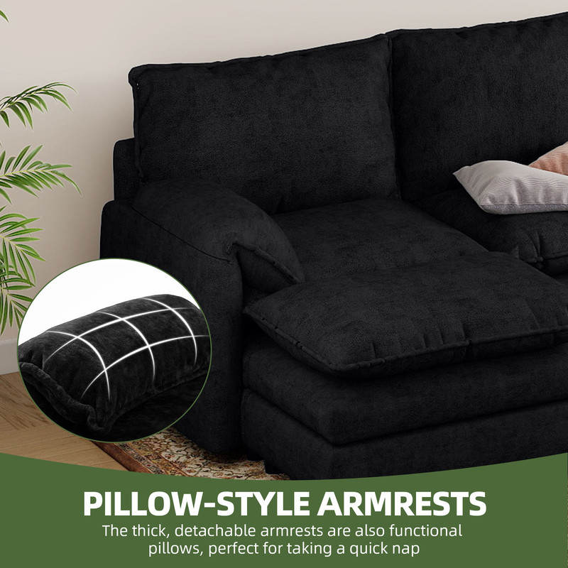 Uforic Sectional Sofa with Ottoman, 142" U Shape Modern 6 Seat Cloud Couch with Pillow-Armrest, Black
