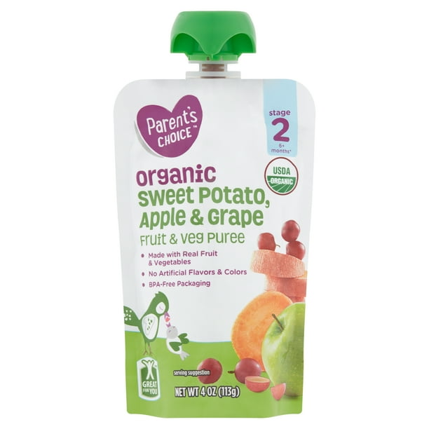 Parent's Choice Organic Stage 2, Sweet Potato Apple Grape Baby Food, 1