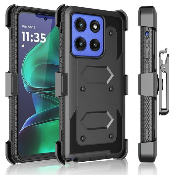 Tekcoo for Motorola Moto G Stylus 5G 2025 Case with [Built-in Screen Protector], Military Grade Shockproof Rugged Phone Case with Belt-Clip Holster & Kickstand Cover for Moto G Stylus 5G 2025 - Black