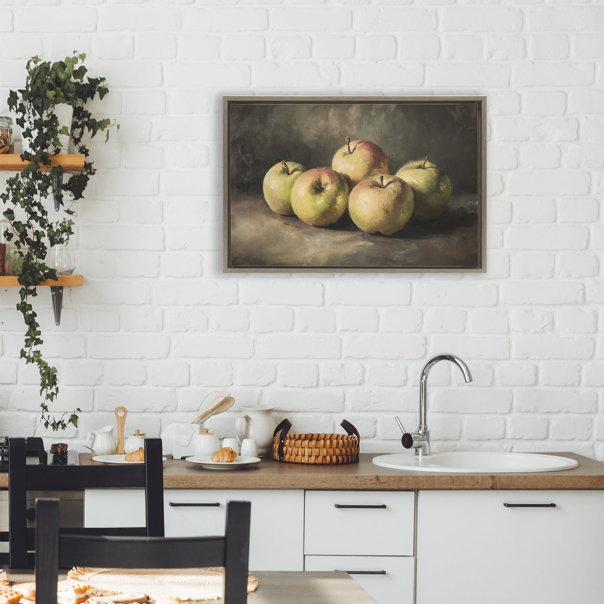 Stupell Industries Apples in Soft Shadow Brown Framed Floater Canvas Wall Art, design by Petal Prints Design