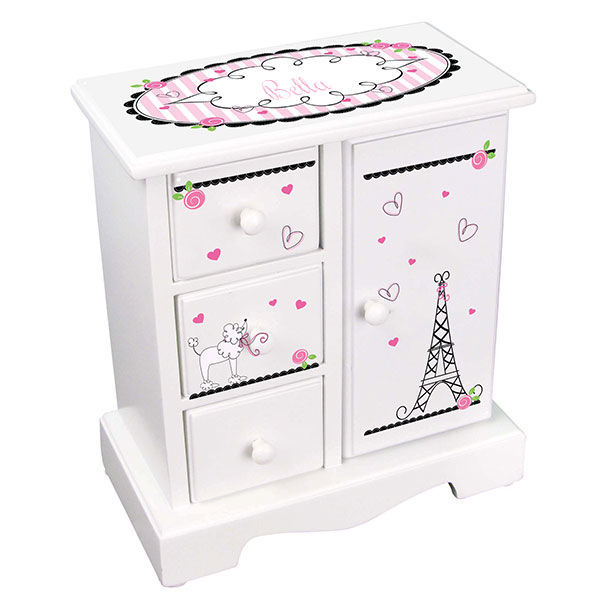 Personalized Armoire Jewelry Box in Pink and Ivory