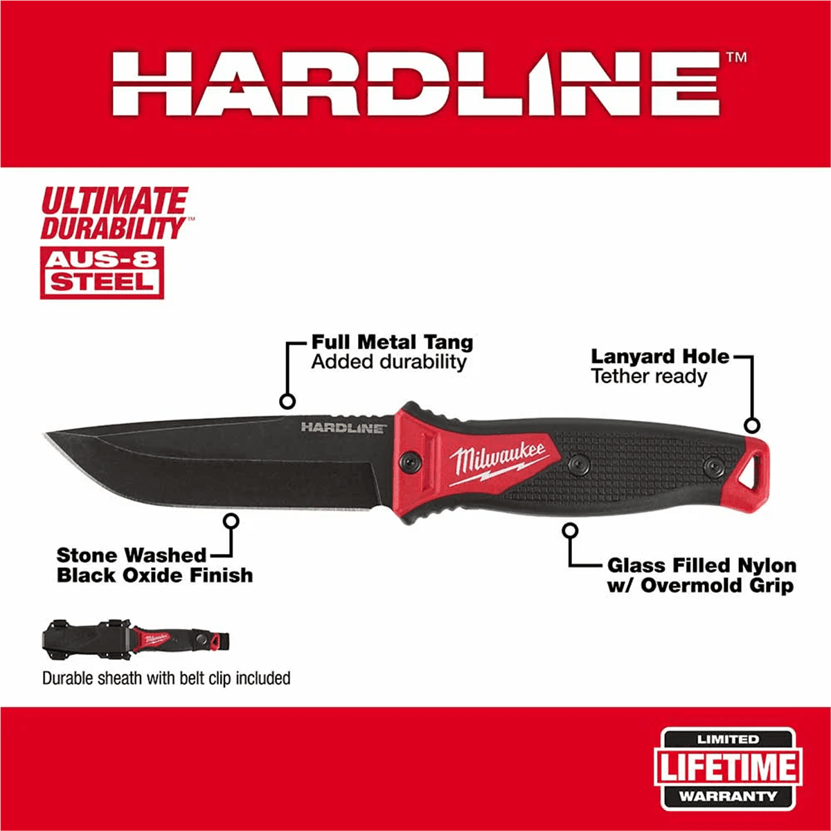 Milwaukee Tool 5" HARDLINE Fixed Blade Knife