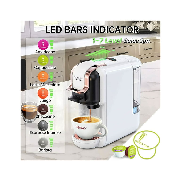  Pod Coffee Maker Single Serve, HiBREW 5-in-1 Espresso Machine  for Pods, K-cup*/Nes* Original/DG*/ESE Pod/Espresso Powder Compatible,  Cold/Hot Mode, 20 oz Removable Reservoir, LED Bars Indicator, 19Bar: Home &  Kitchen