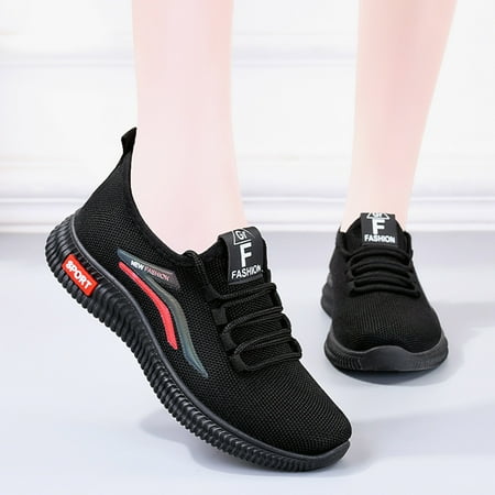 

NEGJ Fashion Autumn Women Sports Shoes Flat Non Slip Lightweight Fly Woven Mesh Breathable Solid Color Elast