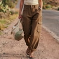thumbnail image 6 of Cagogo Women's Plus Size Cargo Pants High Waisted with Pockets Cuffed Casual Streetwear Loose Long Trousers Vacation Travel Work, Brown XL, 6 of 7