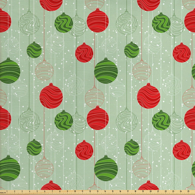 Christmas Fabric by the Yard, Wavy Striped Baubles on Strings Snowy Winter  Retro Design Xmas Print, Decorative Upholstery Fabric for Sofas and Home  Accents, Multicolor by Ambesonne 