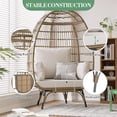 thumbnail image 4 of Oversized Wicker Egg Chair with Metal Stand, Waterproof & UV Resistant, Thick Removable Cushion, Indoor Outdoor Patio Lounge, PE Rattan Egg-Shaped Seat for Garden, Balcony, Porch - Beige, 4 of 7