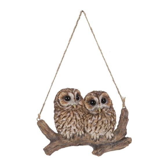 Hi-Line Gifts 6.75" Hanging Baby Owlets on a Branch Outdoor Garden Statue