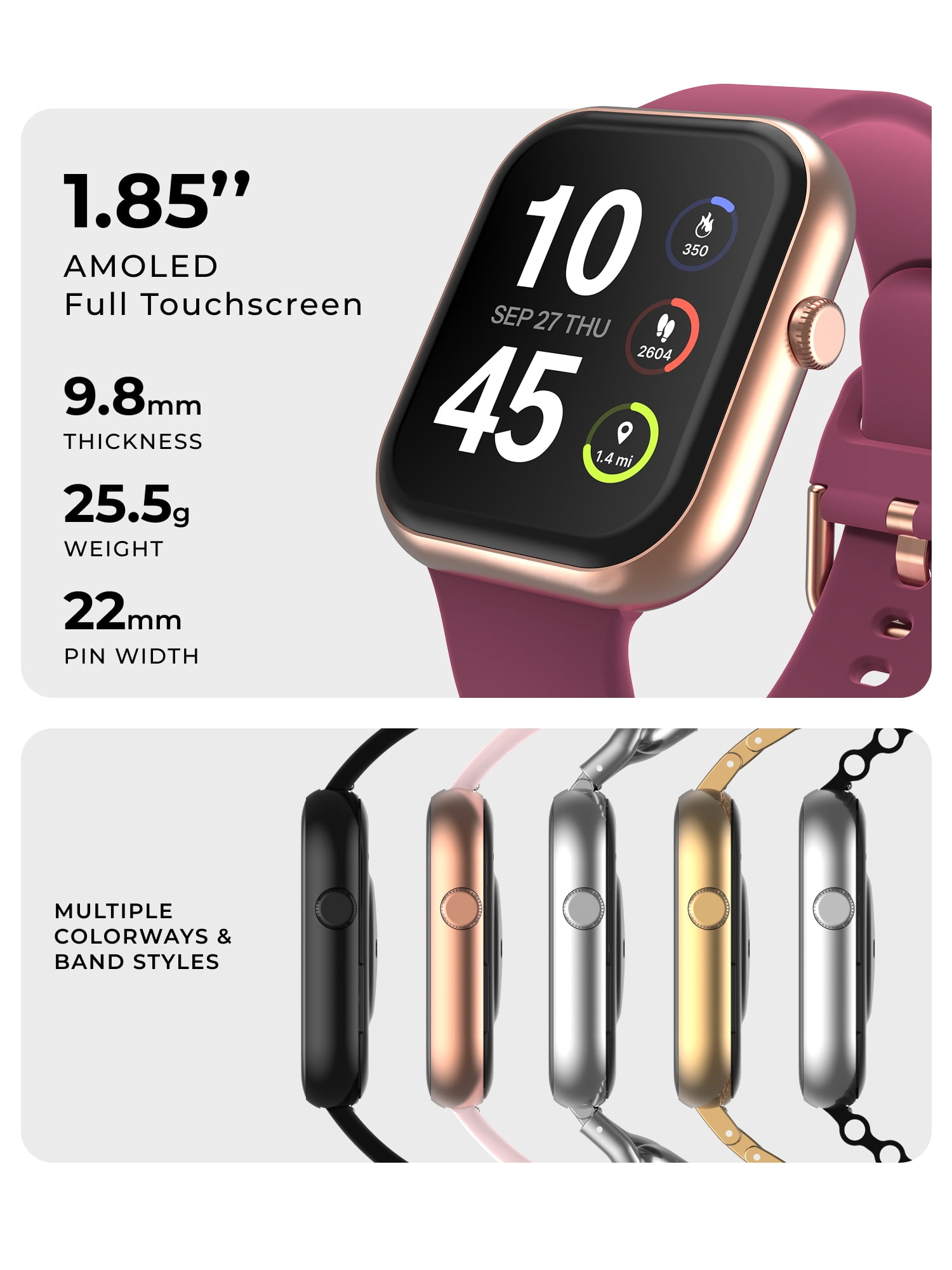 iTech Fusion 4 Unisex Adult Rectangular Smart Watch, Merlot, Silicone Strap
