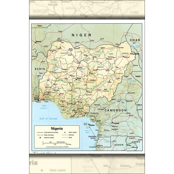 24"x36" Gallery Poster, cia map of Nigeria 1993
