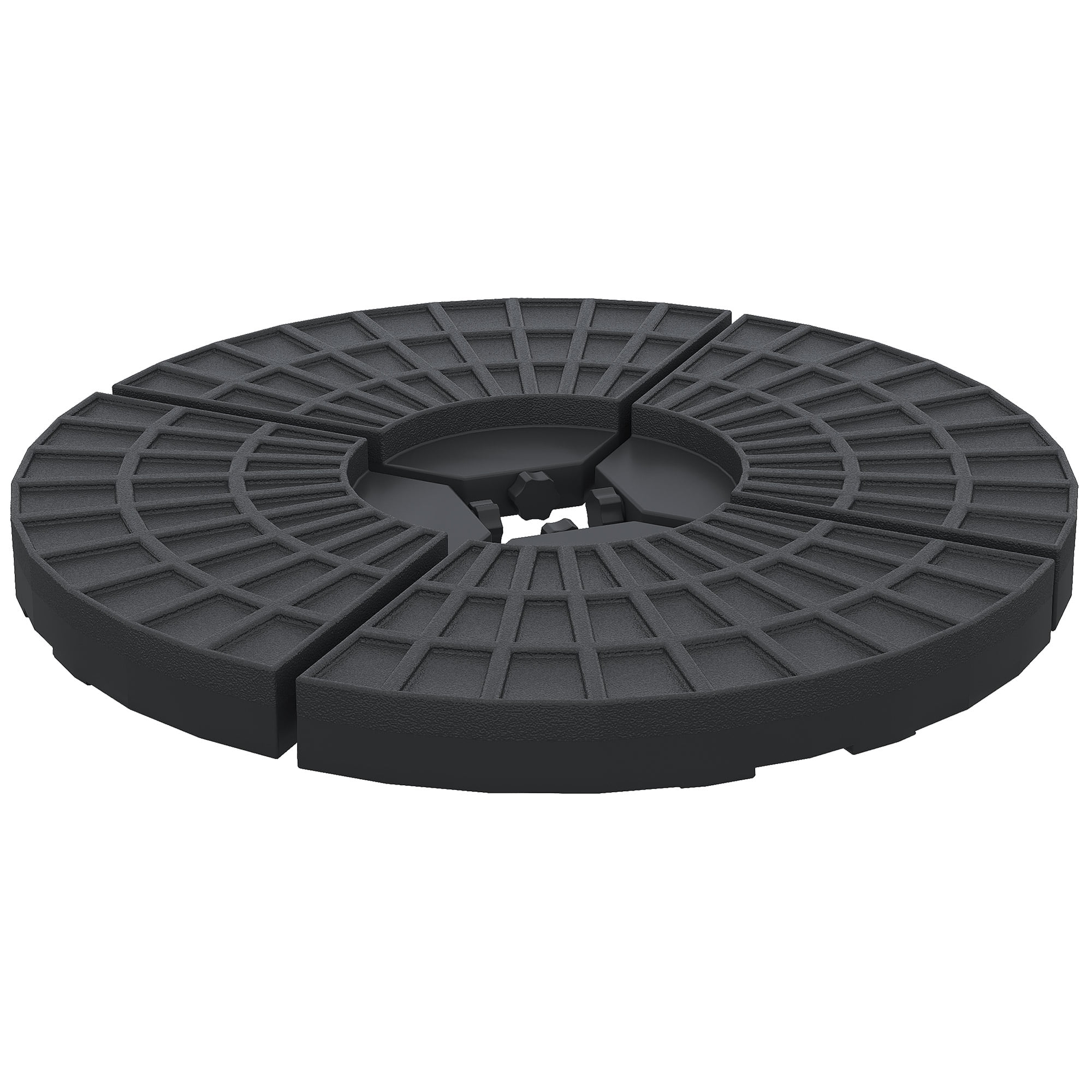 Outsunny 4 Pieces Round Patio Umbrella Base, Cantilever Offset Outdoor Umbrella Weights, 52 Liters Capacity Water or 112 lbs Capacity Sand Plates Set