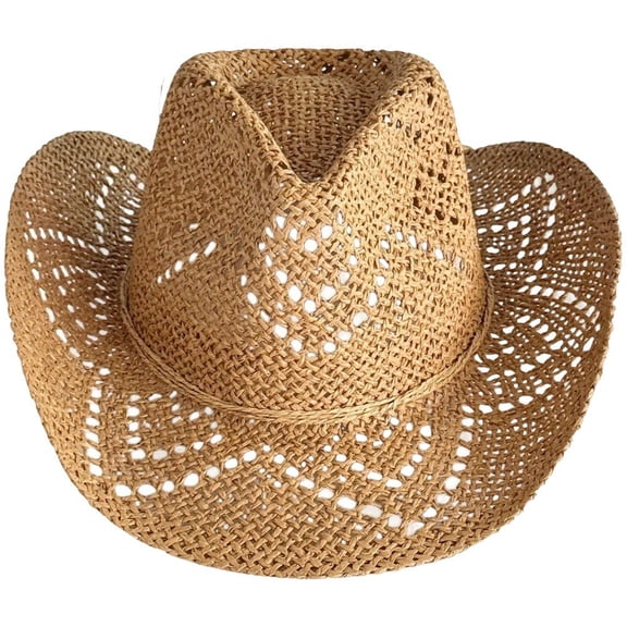 Jiibva Straw Cowboy Hats for Women, Western Cowgirl Hat Hollow-Out Bucket Hats Holiday Foldable Vacation Beach Sun Hat with Wide Brim Cowgirl Hats Accessories