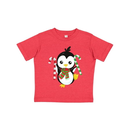 

Inktastic Christmas Penguin Penguin with Scarf Candy Cane Gift Toddler Boy or Toddler Girl T-Shirt