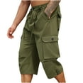 thumbnail image 6 of Kmdttou Sweat Mens Capri Cargo Pants with Pockets Fashion Summer Drawstring Elastic Waist Casual Solid Color Cargo Capris Pants, 6 of 9