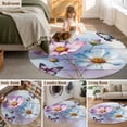 thumbnail image 5 of Round Rug 3.3Ft Washable Non-Slip, Pink Blue Floral Circle Area Rugs for Living Room Bedroom, Butterflies Vintage Oil Painting Wooden Indoor Floor Mats Carpet Runner for Home Decor Aesthetic, 5 of 8