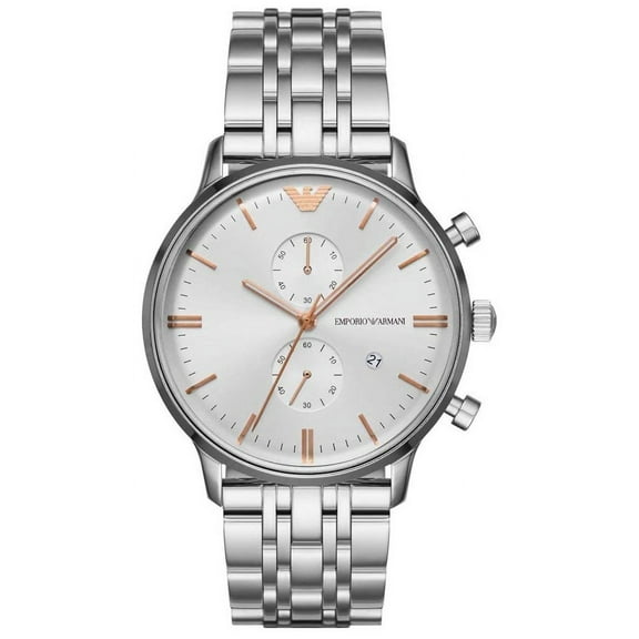 Emporio Armani Chronograph Date Rose Gold Silver Steel Men's Watch AR1933