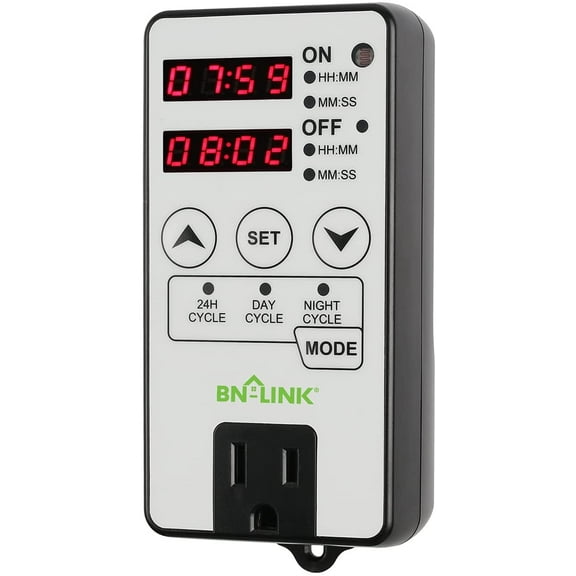 BN-LINK Timer Outlet Short Period Repeat Cycle Intermittent Digital Timer, Interval Timer - Day, Night, or 24 Hour Operation, Programmable Plug-in Timer for Appliances Electrical Outlets 15A