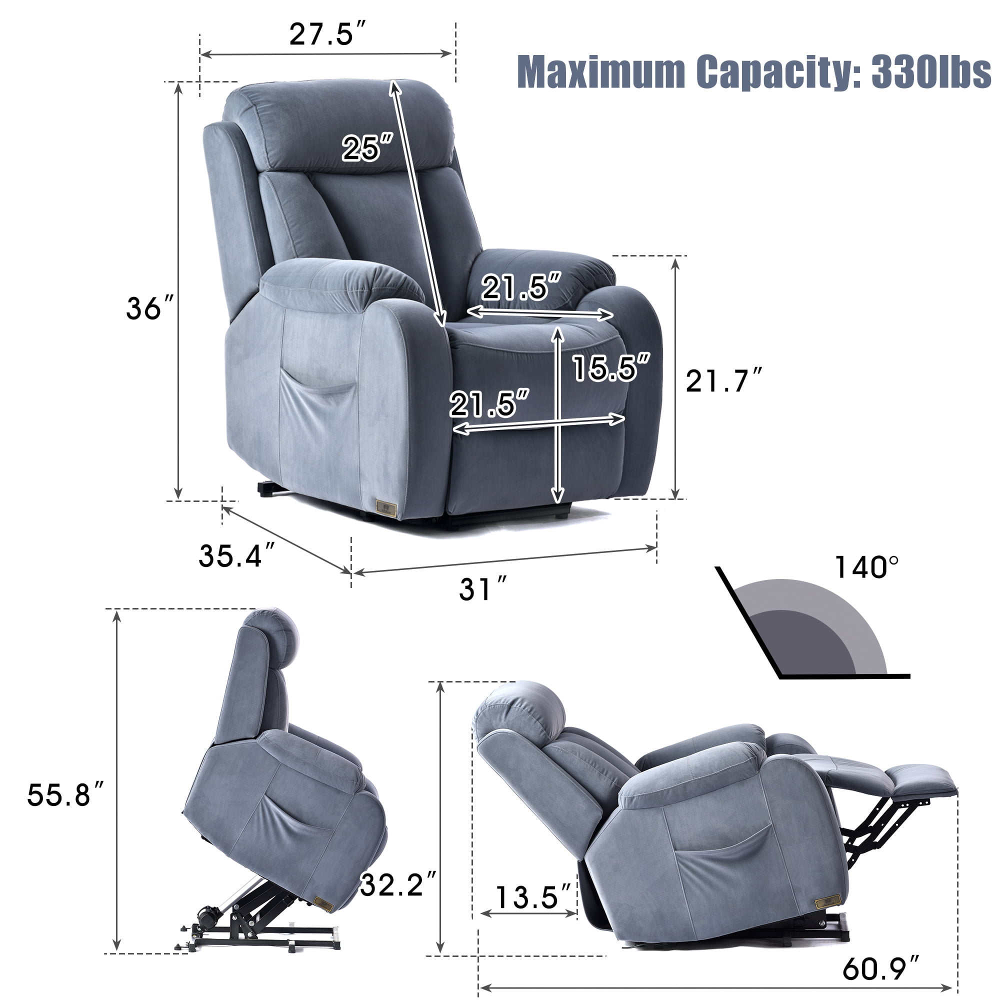 Resenkos Massage Recliner Chair, Fabric Recliner Sofa Home Theater Seating with Lumbar Support, Power Lift Recliner Chair for Living Room, Blue Resenkos Massage Recliner Chair, Fabric Recliner Sofa Home Theater Seating with Lumbar Support, Power Lift Recliner Chair for Living Room, Blue