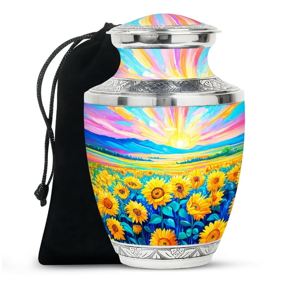 MUKTIVE Sunflower Large Cremation Urn for Human Ashes Mom & Dad, Memorial Blue Urns for Ashes Adult Male & Female, Funeral Urns for Ashes, Urn for Husband & Wife, 10 Inch