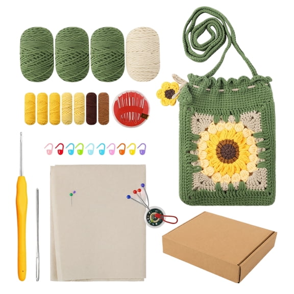 Beginner Crafts Diy Crochet Kit Sunflower Granny Square Drawstring Crossbody Handmade Bag Gift Craft Supplies