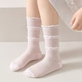 thumbnail image 4 of CUZIBR Teens Socks Solid Color Ruffle Lightweight Breathable Mid Calf Socks Lace Bottom Comfortable Soft Cute Knitted Ankle Socks,Pink,6-8 Years, 4 of 8
