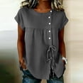 thumbnail image 2 of Ahdbta Womens Cotton Linen Tops Summer Short Sleeve Round Neck Button Babydoll Shirts Casual Loose Fit Cute Peplum Blouse, 2 of 6