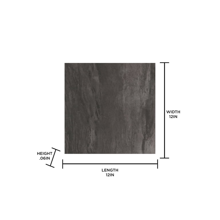 Raven Peel & Stick Floor Tiles – Dark Grey Marble Look, 12x12 Inch, 10 Tiles Per Pack, Water Resistant, Easy DIY Installation